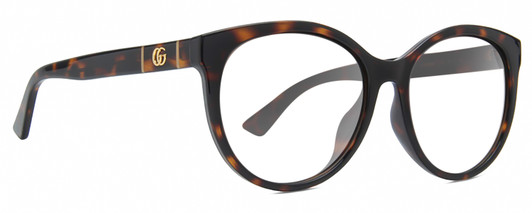Profile View of Gucci GG0636SK Designer Progressive Lens Blue Light Blocking Eyeglasses in Tortoise Havana Gold Ladies Round Full Rim Acetate 56 mm