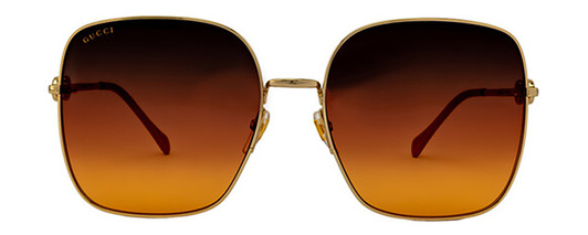 Front View of Gucci GG0879S Women Square Designer Sunglasses in Gold Pearl/Brown Gradient 61mm
