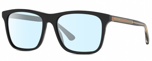 Profile View of Gucci GG0381SN Designer Blue Light Blocking Eyeglasses in Black Gold Red Green Unisex Square Full Rim Acetate 57 mm