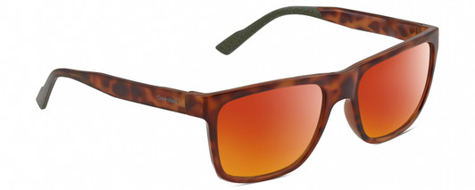 Profile View of Calvin Klein CK21531S Designer Polarized Sunglasses with Custom Cut Red Mirror Lenses in Brown Havana Tortoise Green Unisex Square Full Rim Acetate 58 mm