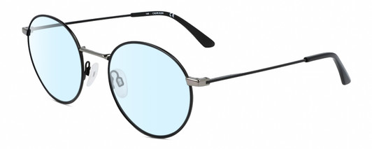 Profile View of Calvin Klein CK21108S Designer Blue Light Blocking Eyeglasses in Matte Black Gun Metal Silver Unisex Round Full Rim Metal 51 mm