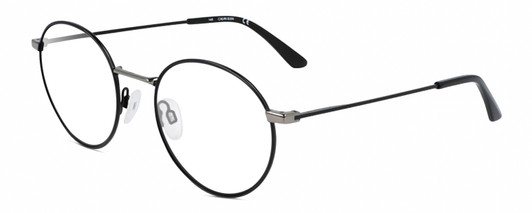 Profile View of Calvin Klein CK21108S Designer Blue Light Blocking Eyeglasses in Matte Black Gun Metal Silver Unisex Round Full Rim Metal 51 mm