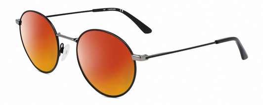 Profile View of Calvin Klein CK21108S Designer Polarized Sunglasses with Custom Cut Red Mirror Lenses in Matte Black Gun Metal Silver Unisex Round Full Rim Metal 51 mm