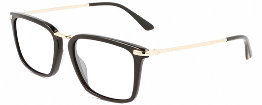 Profile View of Calvin Klein CK22512S Designer Blue Light Blocking Eyeglasses in Gloss Black Gold Unisex Rectangular Full Rim Acetate 53 mm