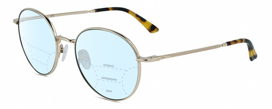 Profile View of Calvin Klein CK21127S Designer Progressive Lens Blue Light Blocking Eyeglasses in Gold Tortoise Havana Unisex Round Full Rim Metal 54 mm