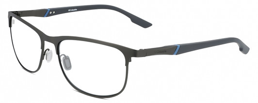 Profile View of Columbia C117S Designer Blue Light Blocking Eyeglasses in Satin Gun Metal Grey Unisex Oval Full Rim Metal 59 mm