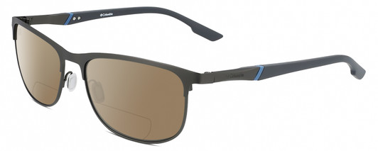 Profile View of Columbia C117S Designer Polarized Reading Sunglasses with Custom Cut Powered Amber Brown Lenses in Satin Gun Metal Grey Unisex Oval Full Rim Metal 59 mm