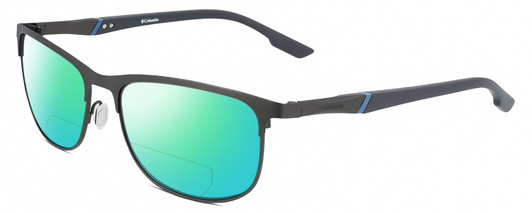 Profile View of Columbia C117S Designer Polarized Reading Sunglasses with Custom Cut Powered Green Mirror Lenses in Satin Gun Metal Grey Unisex Oval Full Rim Metal 59 mm