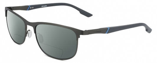 Profile View of Columbia C117S Designer Polarized Reading Sunglasses with Custom Cut Powered Smoke Grey Lenses in Satin Gun Metal Grey Unisex Oval Full Rim Metal 59 mm