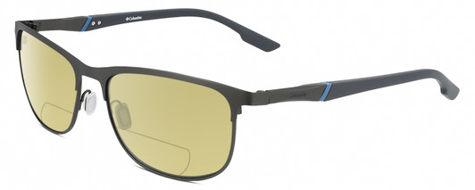 Profile View of Columbia C117S Designer Polarized Reading Sunglasses with Custom Cut Powered Sun Flower Yellow Lenses in Satin Gun Metal Grey Unisex Oval Full Rim Metal 59 mm