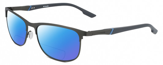 Profile View of Columbia C117S Designer Polarized Reading Sunglasses with Custom Cut Powered Blue Mirror Lenses in Satin Gun Metal Grey Unisex Oval Full Rim Metal 59 mm