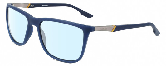 Profile View of Columbia C553S Designer Blue Light Blocking Eyeglasses in Matte Navy Blue Silver Unisex Rectangular Full Rim Acetate 62 mm