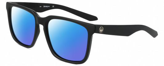 Profile View of Dragon Alliance DR BAILE XL LL Mick Fanning Signature Collection Designer Polarized Sunglasses with Custom Cut Blue Mirror Lenses in Matte Black Unisex Square Full Rim Acetate 58 mm