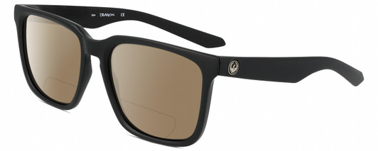 Profile View of Dragon Alliance DR BAILE XL LL Mick Fanning Signature Collection Designer Polarized Reading Sunglasses with Custom Cut Powered Amber Brown Lenses in Matte Black Unisex Square Full Rim Acetate 58 mm