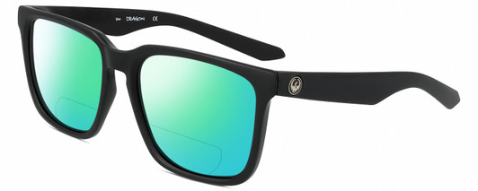 Profile View of Dragon Alliance DR BAILE XL LL Mick Fanning Signature Collection Designer Polarized Reading Sunglasses with Custom Cut Powered Green Mirror Lenses in Matte Black Unisex Square Full Rim Acetate 58 mm