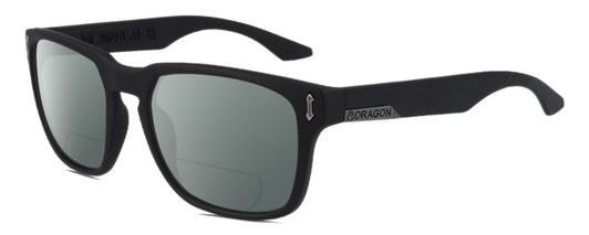 Profile View of Dragon Alliance DR MONARCH XL LL MI Designer Polarized Reading Sunglasses with Custom Cut Powered Smoke Grey Lenses in Matte Black Unisex Square Full Rim Acetate 58 mm