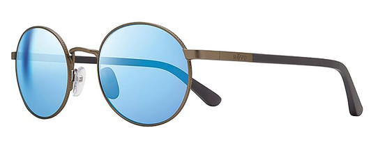 Profile View of REVO RILEY S Unisex Round Sunglasses Gunmetal Silver Grey/Blue Water Mirror 50mm