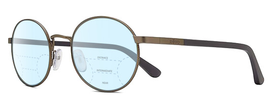 Profile View of REVO RILEY S Designer Progressive Lens Blue Light Blocking Eyeglasses in Gun Metal Silver Black Unisex Round Full Rim Stainless Steel 50 mm
