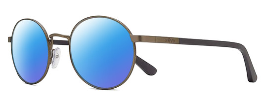 Profile View of REVO RILEY S Designer Polarized Sunglasses with Custom Cut Blue Mirror Lenses in Gun Metal Silver Black Unisex Round Full Rim Stainless Steel 50 mm