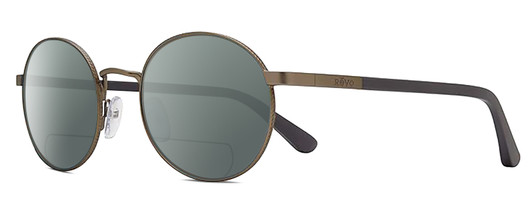 Profile View of REVO RILEY S Designer Polarized Reading Sunglasses with Custom Cut Powered Smoke Grey Lenses in Gun Metal Silver Black Unisex Round Full Rim Stainless Steel 50 mm
