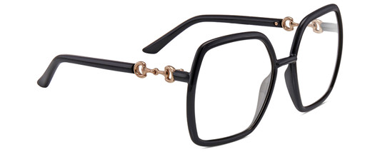 Profile View of Gucci GG0890S Designer Progressive Lens Blue Light Blocking Eyeglasses in Shiny Black Gold Ladies Hexagonal Full Rim Acetate 55 mm