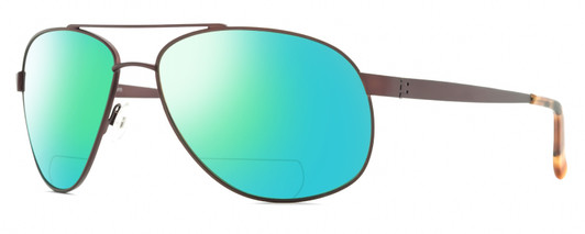 Profile View of Reptile Gladiator Designer Polarized Reading Sunglasses with Custom Cut Powered Green Mirror Lenses in Matte Espresso Tortoise Unisex Pilot Full Rim Metal 62 mm