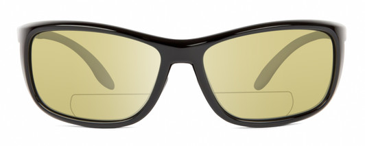 Profile View of Reptile Whiptail Designer Polarized Reading Sunglasses with Custom Cut Powered Sun Flower Yellow Lenses in Gloss Black Unisex Cat Eye Full Rim Acetate 64 mm