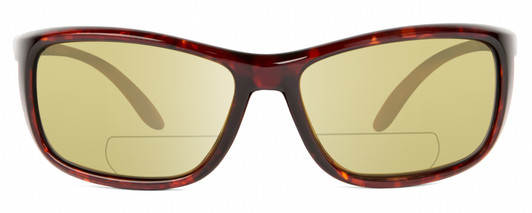 Profile View of Reptile Whiptail Designer Polarized Reading Sunglasses with Custom Cut Powered Sun Flower Yellow Lenses in Gloss Tortoise Havana Unisex Cat Eye Full Rim Acetate 64 mm