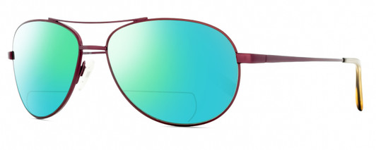 Profile View of Reptile Madagascar Designer Polarized Reading Sunglasses with Custom Cut Powered Green Mirror Lenses in Dark Brown Unisex Pilot Full Rim Titanium 59 mm