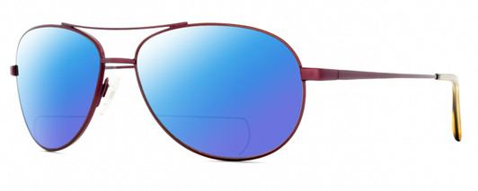 Profile View of Reptile Madagascar Designer Polarized Reading Sunglasses with Custom Cut Powered Blue Mirror Lenses in Dark Brown Unisex Pilot Full Rim Titanium 59 mm