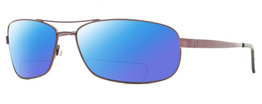 Profile View of Reptile Pecos Designer Polarized Reading Sunglasses with Custom Cut Powered Blue Mirror Lenses in Espresso Dark Brown Mens Pilot Full Rim Metal 67 mm