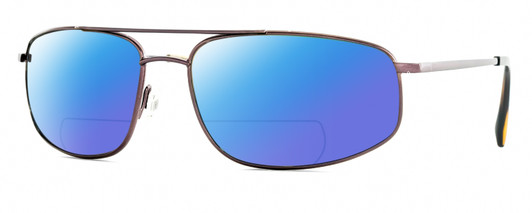 Profile View of Reptile Rattler Designer Polarized Reading Sunglasses with Custom Cut Powered Blue Mirror Lenses in Espresso Dark Brown Unisex Pilot Full Rim Metal 62 mm