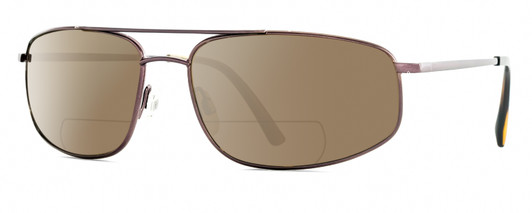 Profile View of Reptile Rattler Designer Polarized Reading Sunglasses with Custom Cut Powered Amber Brown Lenses in Espresso Dark Brown Unisex Pilot Full Rim Metal 62 mm