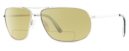 Profile View of Reptile Terrapin Designer Polarized Reading Sunglasses with Custom Cut Powered Sun Flower Yellow Lenses in Chrome Silver Unisex Pilot Full Rim Metal 62 mm