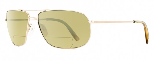 Profile View of Reptile Terrapin Designer Polarized Reading Sunglasses with Custom Cut Powered Sun Flower Yellow Lenses in Gold Plated Unisex Pilot Full Rim Metal 62 mm