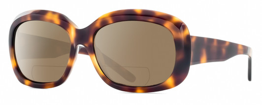 Profile View of Reptile Woma Designer Polarized Reading Sunglasses with Custom Cut Powered Amber Brown Lenses in Burl Wood Tortoise Havana Ladies Oval Full Rim Acetate 55 mm