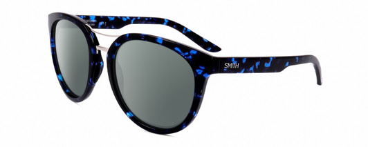 Profile View of Smith Optics Bridgetown-JBW Designer Polarized Sunglasses with Custom Cut Smoke Grey Lenses in Crystal Navy Blue Tortoise Havana Silver Ladies Round Full Rim Acetate 54 mm