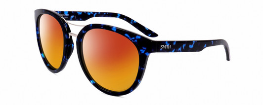 Profile View of Smith Optics Bridgetown-JBW Designer Polarized Sunglasses with Custom Cut Red Mirror Lenses in Crystal Navy Blue Tortoise Havana Silver Ladies Round Full Rim Acetate 54 mm