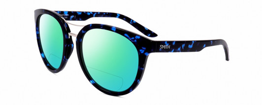 Profile View of Smith Optics Bridgetown-JBW Designer Polarized Reading Sunglasses with Custom Cut Powered Green Mirror Lenses in Crystal Navy Blue Tortoise Havana Silver Ladies Round Full Rim Acetate 54 mm