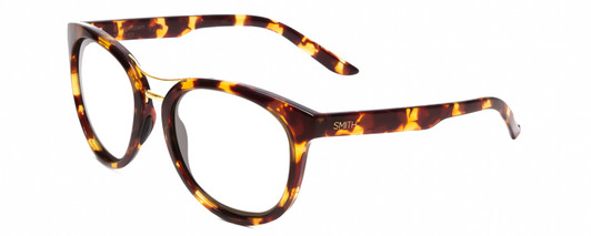 Profile View of Smith Optics Bridgetown-MY3 Designer Blue Light Blocking Eyeglasses in Tortoise Havana Crystal Brown Gold Ladies Round Full Rim Acetate 54 mm