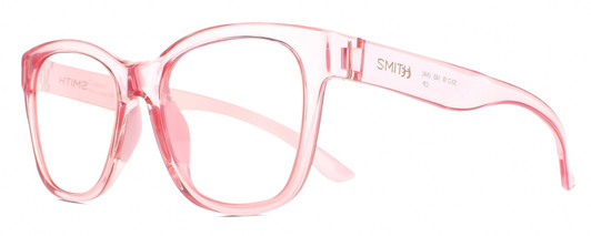 Profile View of Smith Optics Caper-35J Designer Reading Eye Glasses in Crystal Blush Pink Ladies Panthos Full Rim Acetate 53 mm