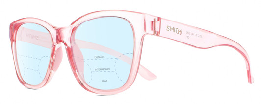 Profile View of Smith Optics Caper-35J Designer Progressive Lens Blue Light Blocking Eyeglasses in Crystal Blush Pink Ladies Panthos Full Rim Acetate 53 mm