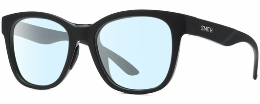 Profile View of Smith Optics Caper-807 Designer Blue Light Blocking Eyeglasses in Gloss Black Unisex Panthos Full Rim Acetate 53 mm