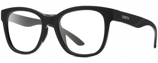Profile View of Smith Optics Caper-807 Designer Progressive Lens Blue Light Blocking Eyeglasses in Gloss Black Unisex Panthos Full Rim Acetate 53 mm