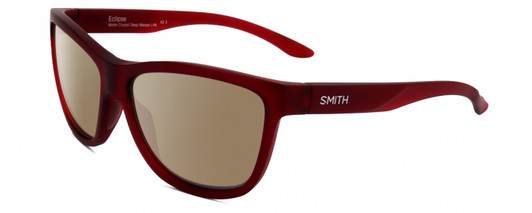 Profile View of Smith Optics Eclipse-LPA Designer Polarized Sunglasses with Custom Cut Amber Brown Lenses in Matte Crystal Maroon Red Unisex Cat Eye Full Rim Acetate 58 mm