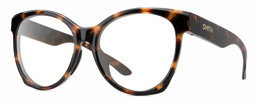 Profile View of Smith Optics Fairground-086 Designer Blue Light Blocking Eyeglasses in Dark Tortoise Havana Brown Amber Ladies Round Full Rim Acetate 55 mm