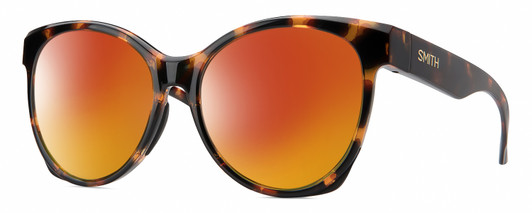 Profile View of Smith Optics Fairground-086 Designer Polarized Sunglasses with Custom Cut Red Mirror Lenses in Dark Tortoise Havana Brown Amber Ladies Round Full Rim Acetate 55 mm