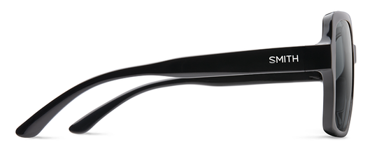 Side View of Smith Optics Flare-807 Women Square Designer Sunglasses in Black/Smoke Grey 57mm