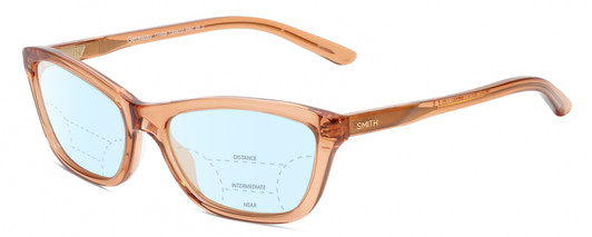 Profile View of Smith Optics Getaway-IMM Designer Progressive Lens Blue Light Blocking Eyeglasses in Crystal Tobacco Brown Ladies Cat Eye Full Rim Acetate 56 mm