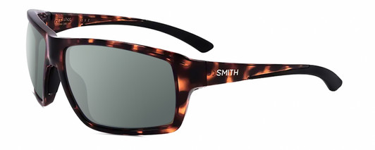 Profile View of Smith Optics Hookshot-086 Designer Polarized Sunglasses with Custom Cut Smoke Grey Lenses in Gloss Tortoise Havana Brown Satin Black Unisex Rectangular Full Rim Acetate 62 mm